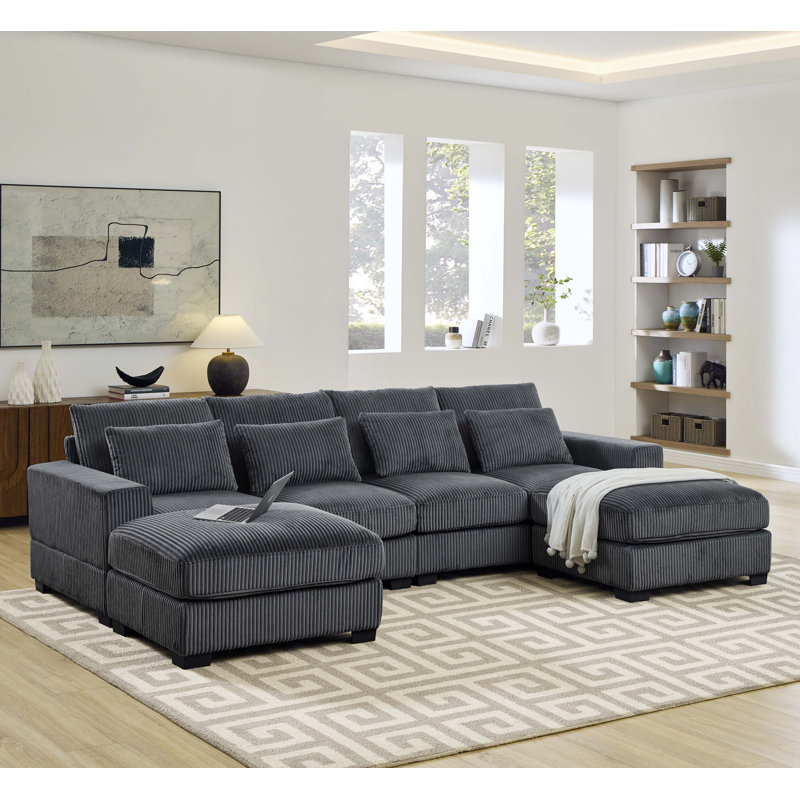 Canapé modulaire Laguna, Velours côtelé gris