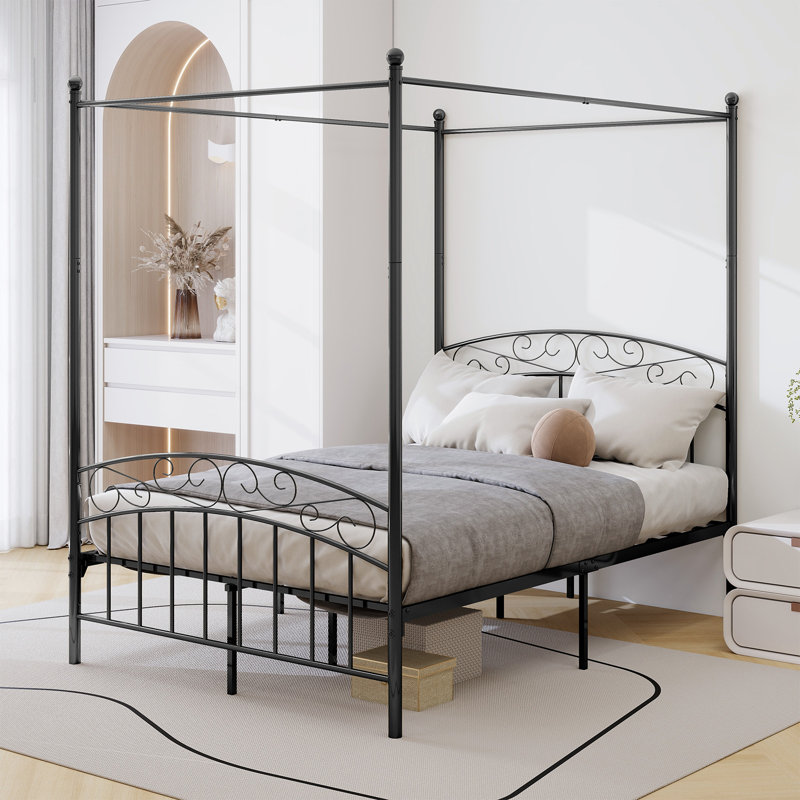 Metal Canopy Bed, Black, Full / Double