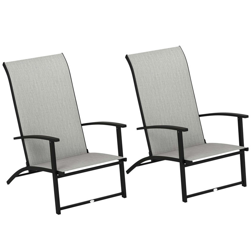 Chaises de patio pliantes à dossier haut 2 pièces Outsunny, siège de salle à manger d'extérieur portable avec accoudoirs, gris