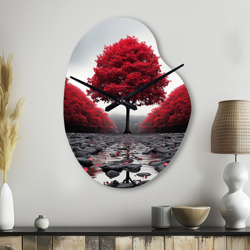 Horloge murale rouge et grise - Serenity Forest, Petit