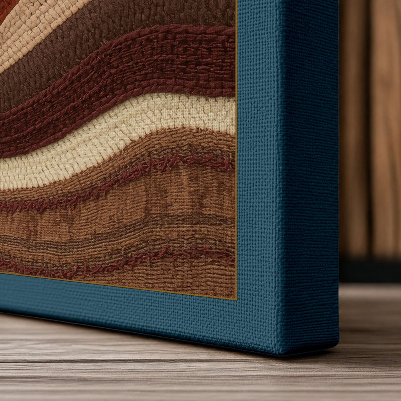 Flowing Wood Tones Rustic 1 Piece Wrapped Canvas Wall Art, 36x24 - 91.4 x 61.0 cm, Teal Border