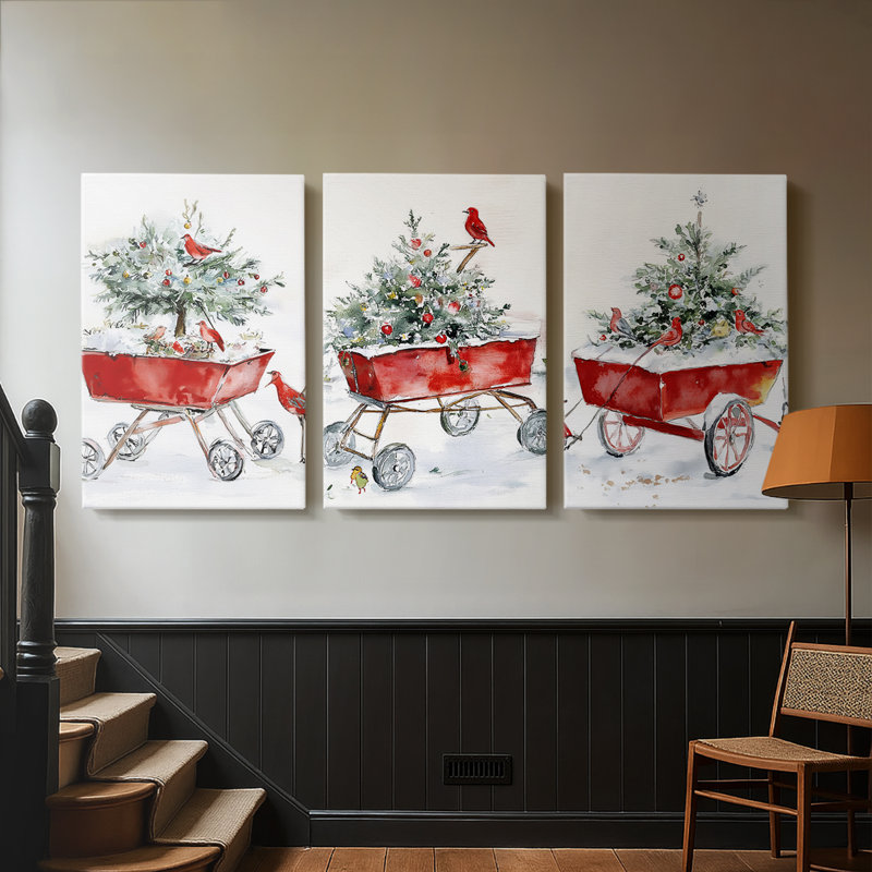 Art de Noël de Noël Cxxxv - Toile tendue sur mesure - 3 pièces, H 12 po x l 24 po