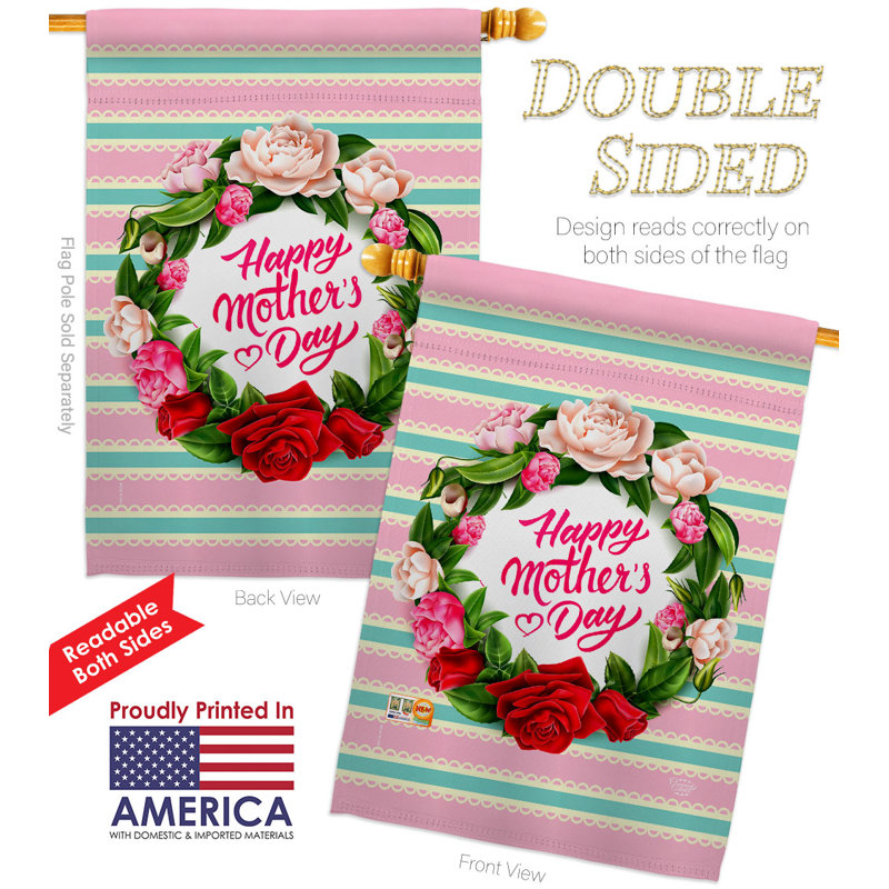 Pink and Green Floral Mother's Day Double-Sided House Flag