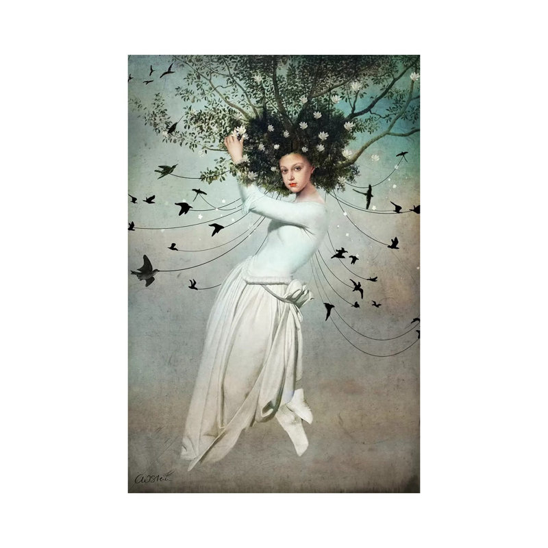 «Fly with Me» par Catrin Welz-Stein - impression d'art graphique, H 26 po x l 18 po x 1,5 po, Toile tendue, Pas de tapis