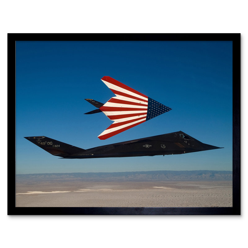 Lafreda USAF F-117 Nighthawks in Flight with American Flag Stealth Aircraft Jet Plane 1 Piece Single Picture Frame Wall Art