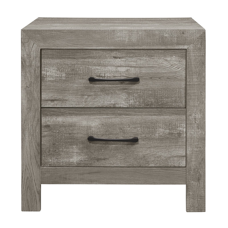 Nightstand For Bedroom, 2 Drawers With Charming Metal Hardware Bedroom Furniture, Details, Gray