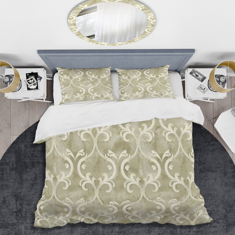 Ensemble de housse de couette moderne beige à motif quadrilobe III, Housse de couette très grand et 2 très grandes t