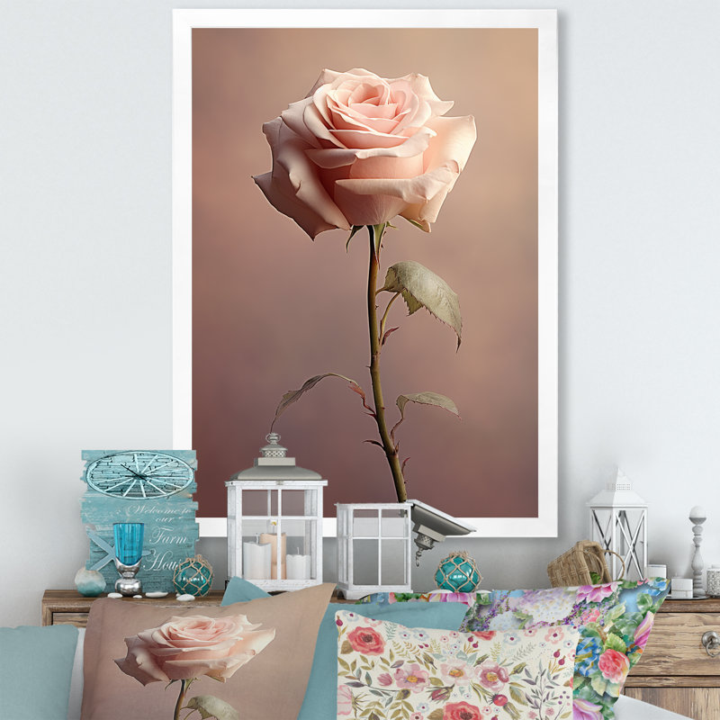 «Rose Romantic Simplicity Représentation», reproduction sur toile, Cadre simple blanc, H 20 po x l 12 po x P 1 po
