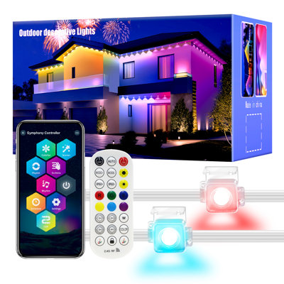 50FT Permanent RGB Eave Lights, 25 LEDs 5050, 24V Low Voltage, DayBetter App & 44Key Gray Remote, Battery Operated, Color Changing LED String Lights for House Roof, Christmas, Holiday, Party Decor