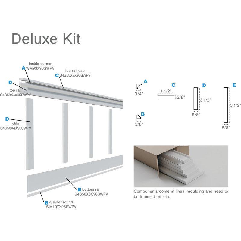 Panneau mural en pvc blanc Deluxe Shaker, 104 po, Large panneau réglable de 20 po