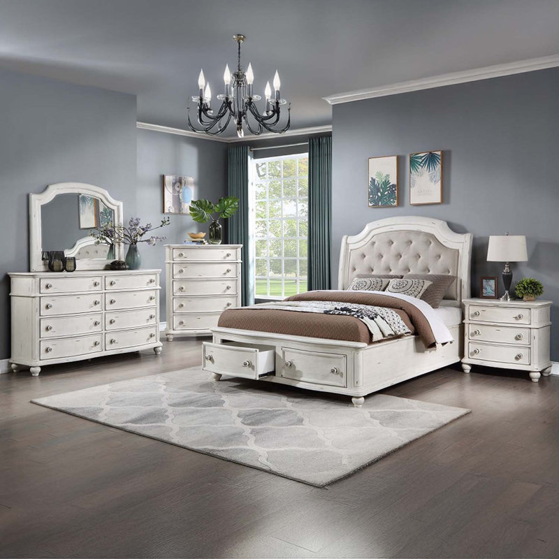 Commode 8 tiroirs Jaqueline, finition blanc antique