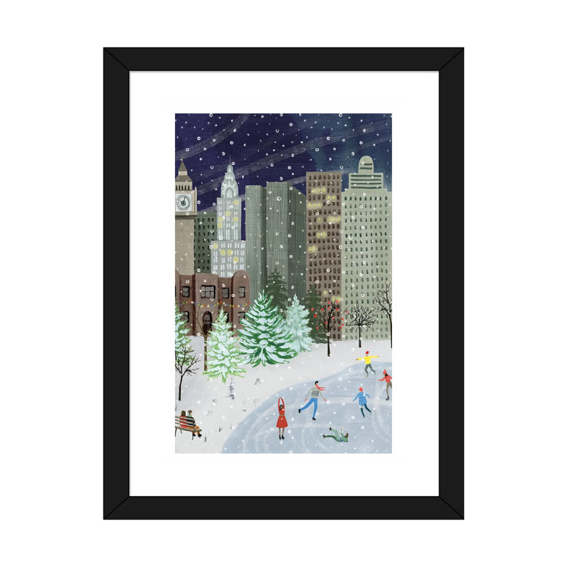 «Christmas in the City I» par Grace Popp - impression d'art graphique, H 32 po x l 24 po x P 1 po, Papier encadré noir, Blanc