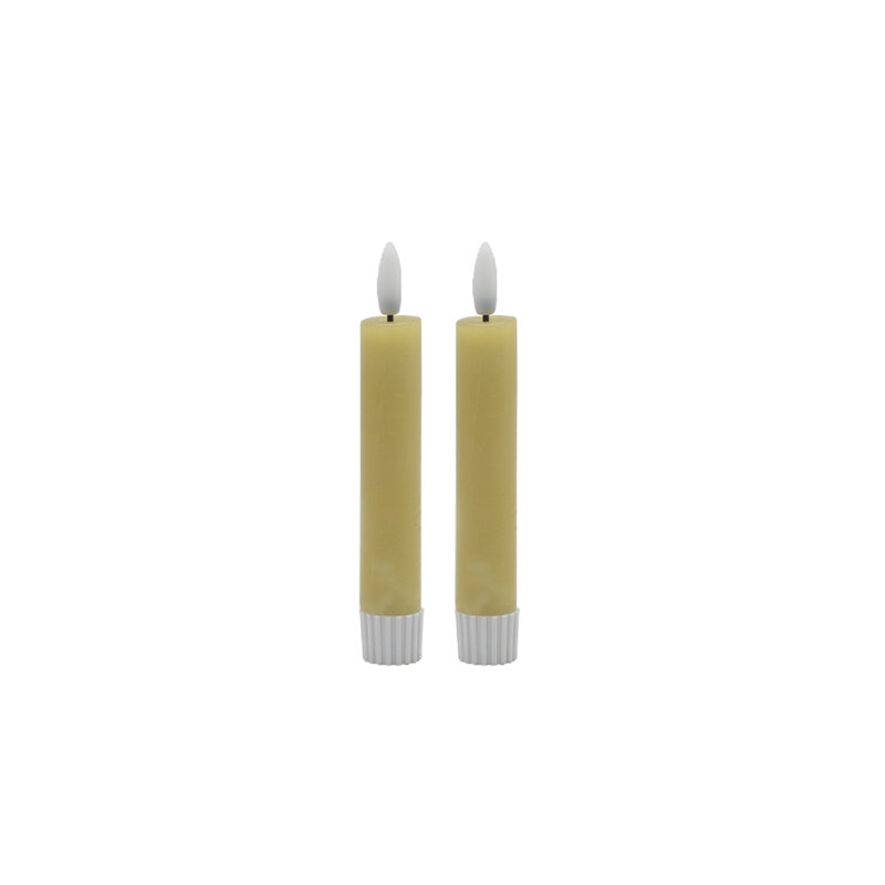 2 Pc  Sm Champagne Taper Flameless Candle, Yellow