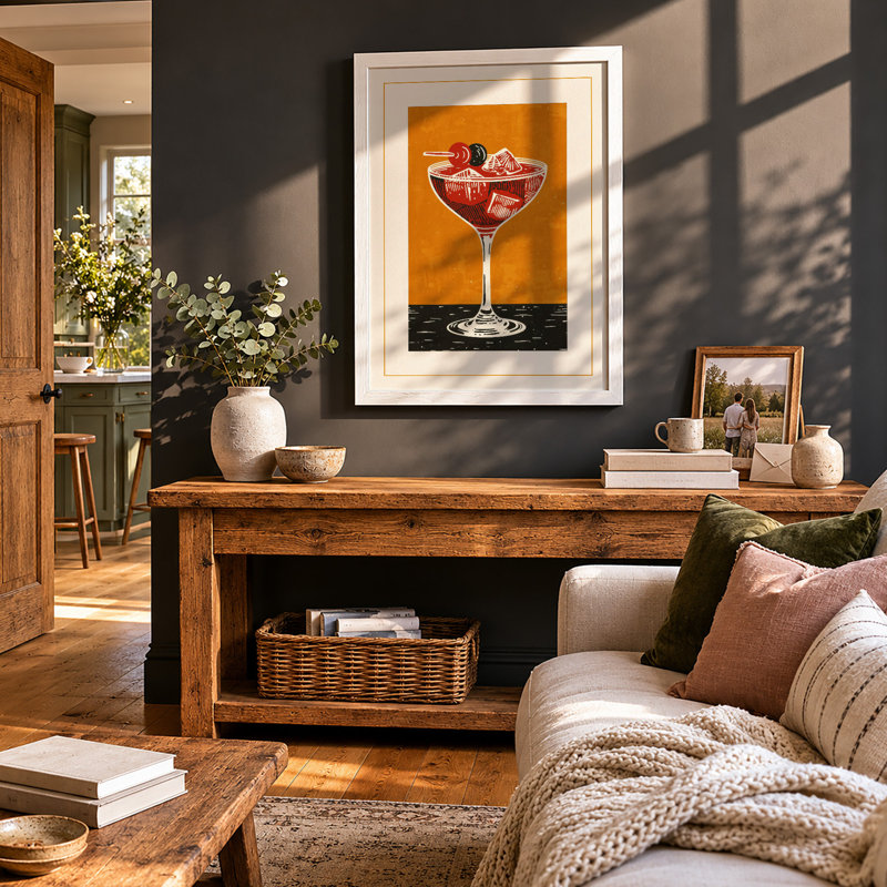 Cocktail on Black Retro - Framed Print, A3 - 42.0 x 29.7 cm, White