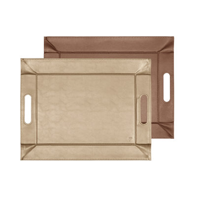 Plateau de service et napperon convertible 2-en-1 Freeform, plateau en similicuir de qualité supérieure - plateau repose-pieds, plateau de canapé et plateau pour genoux avec poignées, plateau réversible - champagne et bronze, 4 pièces