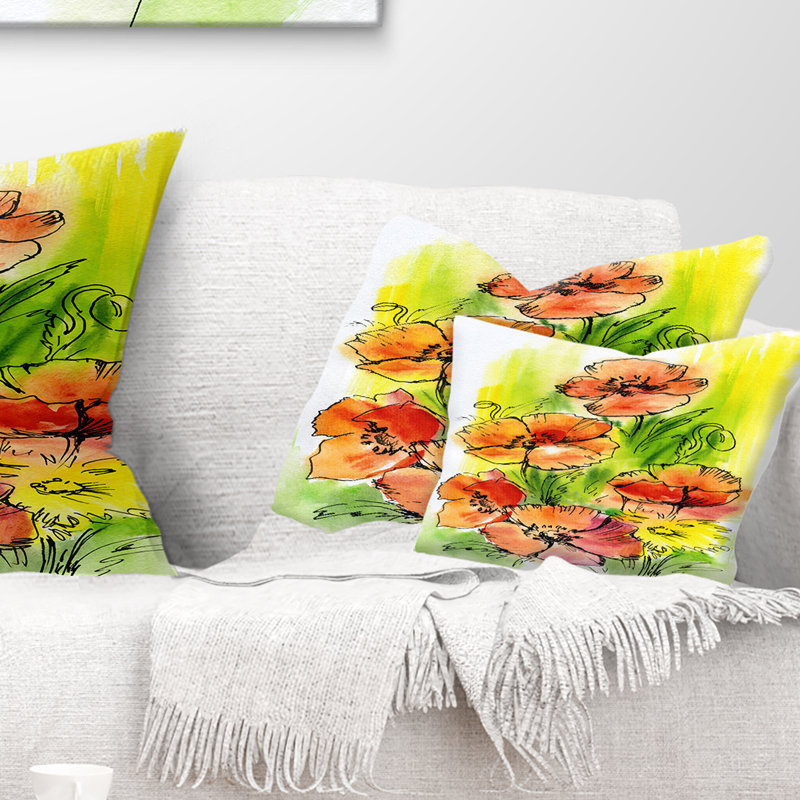 Coussin Bouquet Poppies - imprimé floral, 12 po x 20 po, Rectangle