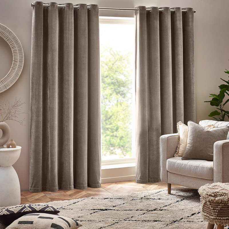 Heavy Chenille Room Darkening Eyelet Curtains, 229cm Width x 137cm Drop, Greige