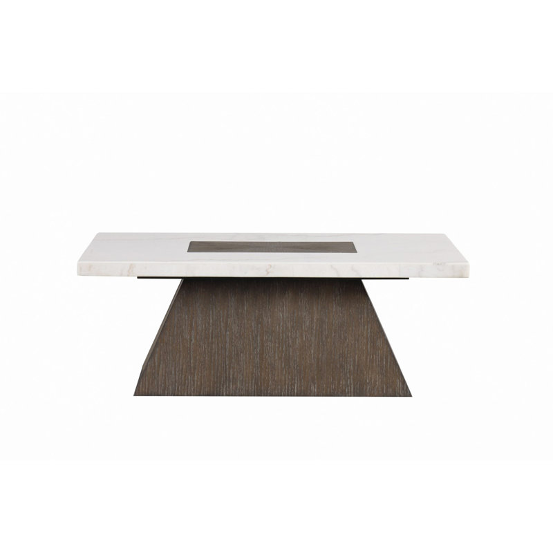 Table basse carrée en marbre sur une base effilée en bois
