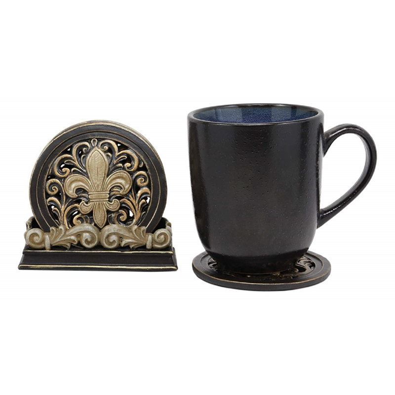 Cork Agate Ceramic Jute Leather Crystal Circle Round 4 Piece Coaster Set with Holder Set