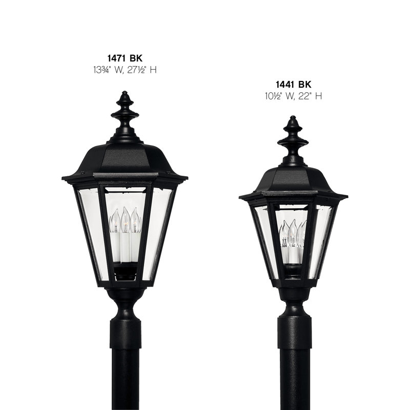 Black Cast Aluminum 4-Light Outdoor Post Lantern with Clear Glass Panels