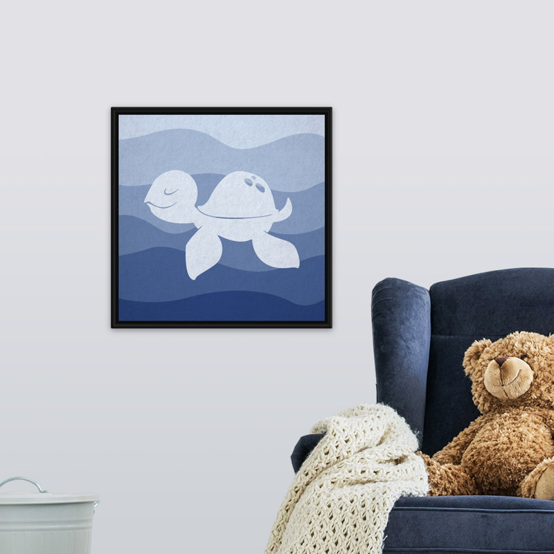 « sea tortue », impression Underwater Nursery, Cadre pour toile flottant noir, H 20 po x l 20 po x P 1,75 po