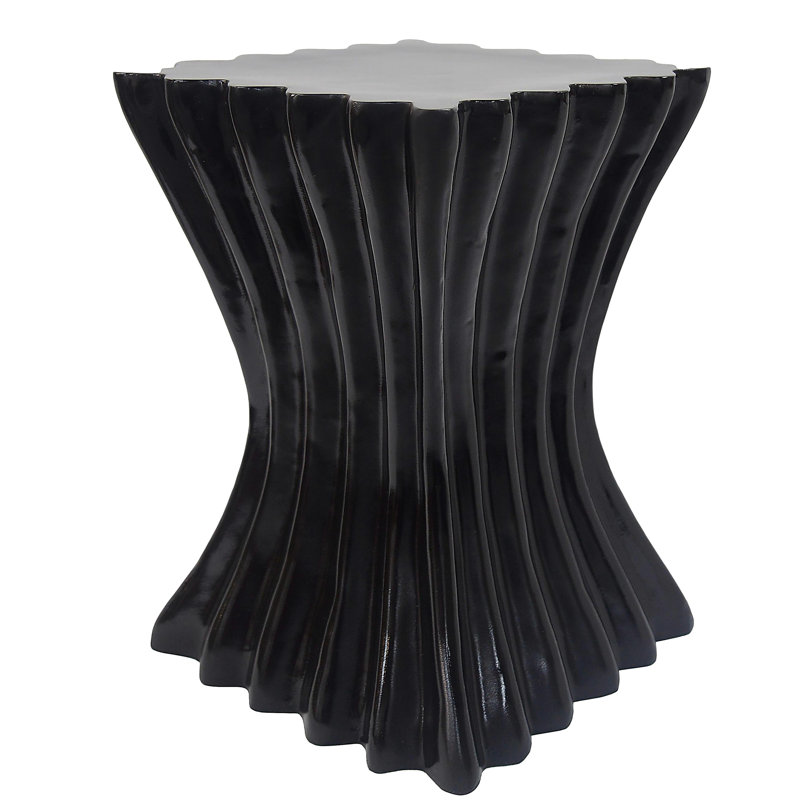 Outdoor Side Table, Wave Design End Table, Decorative Accent Table, Lightweight Concrete Patio Garden Stool Table for Patio Balcony Beach Pool Side, Black