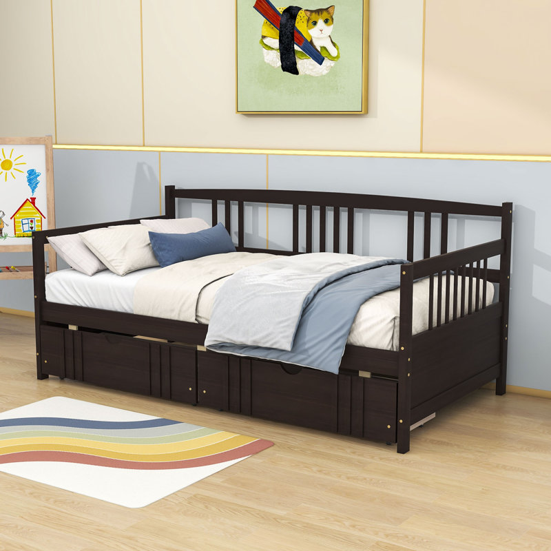 Wooden Daybed with 2 Drawers, Espresso, Twin