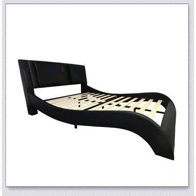 Structure de lit tapissier en similicuir avec éclairage DEL, connexion Bluetooth