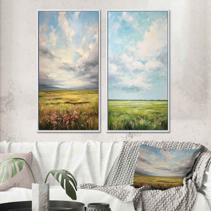 Meadow Bold Horizon «Meadow Bold Horizon», 2 pièces sur toile, H 40 po x l 40 po, Cadre blanc