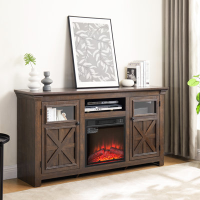 Meuble télé l 61,57 po, foyer 18 po, armoire 2 portes, 6 trous pour câbles, console de divertissement multifonctionnelle, portes l 61,57 po, gestion, tablette réglable