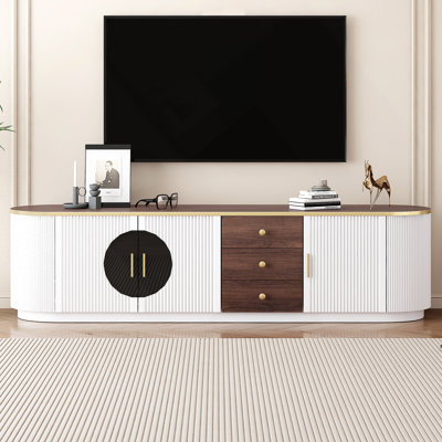 Meuble télé U-Can 70,8 po pour téléviseur de 80 po ou moins, meuble télé avec 3 tiroirs et 1 tablette, poignées en métal et 2 armoires pour le salon