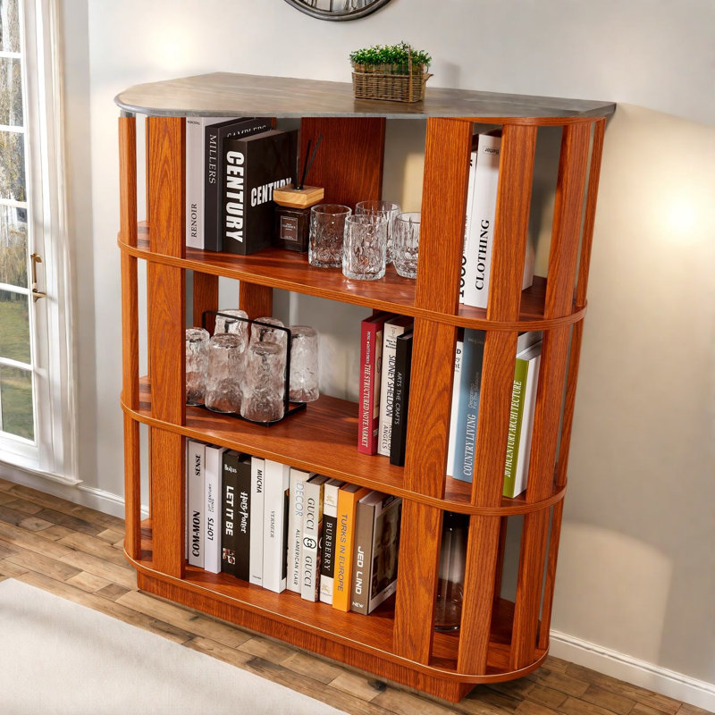 Bibliothèque moderne avec rangement, étagère en bois aggloméré de chêne foncé pour la maison