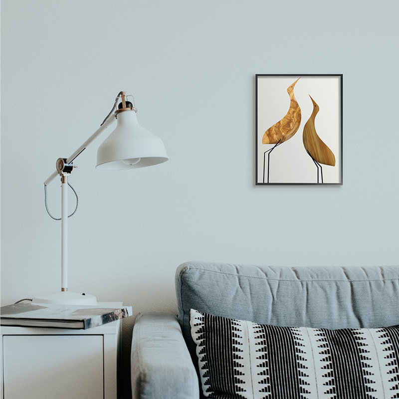 " Modern Rustic Tree Patterned Birds Minimal Abstract " by Daphne Polselli, 14" H x 11" W x 1.5" D, Black Framed