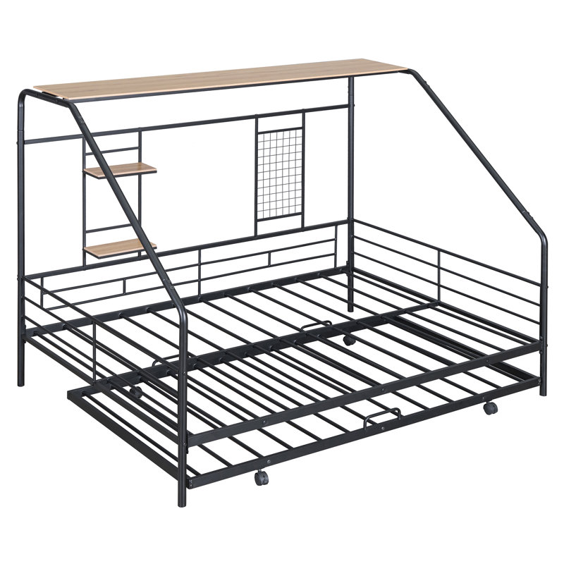 Daybed With Trundle And Shelves, Black, Full / Double