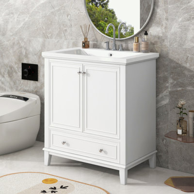 Ensemble de meuble-lavabo multifonctionnel avec portes et tiroir 30 po avec cadre et panneau de fibres à densité moyenne, gris