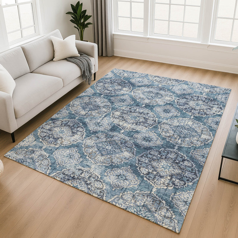 Premium Machine Washable Mayfield AMF2196 panel Rug, Denim, 10' x 14'