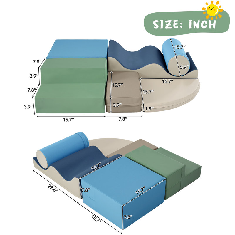 Ensemble de jeu en mousse 6 pièces pour enfants, rampe et escalade, Bleu