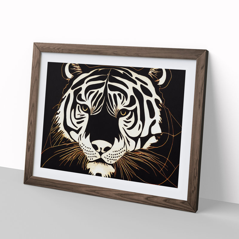XH1022-9480X Unique Tiger Art Abstract 1 Piece Single Picture Frame Wall Art, 25cm H x 34cm W x 2cm D, Walnut