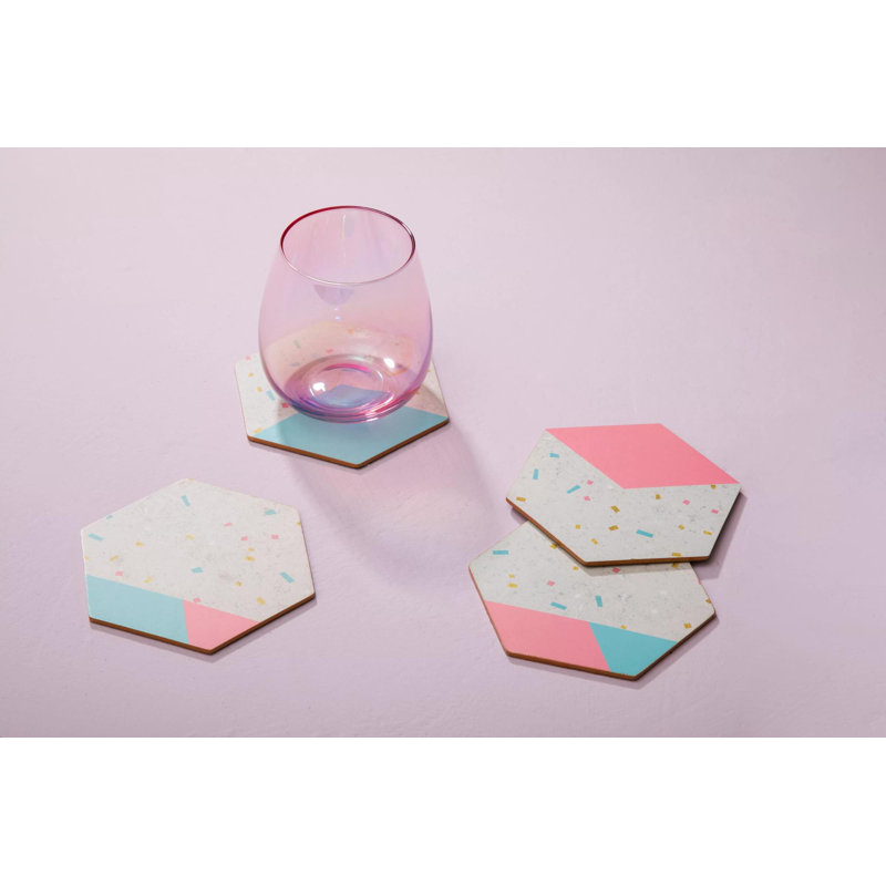 Lloyd Cork Agate Ceramic Jute Leather Crystal Novelty Round 4 Piece Coaster Set