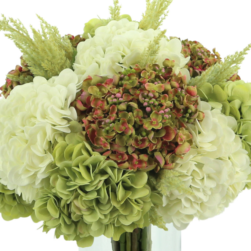 Arrangement floral hydranges dans un vase, Rose, vert, blanc