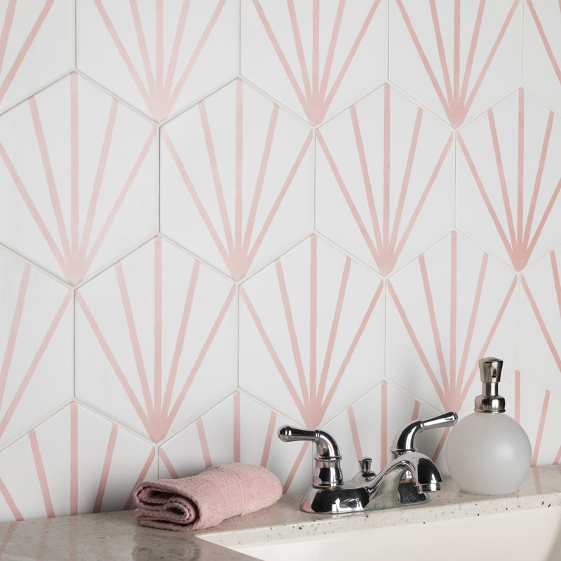 Horizon Dawn Hex 7-3/4" x 9" Porcelain Floor and Wall Tile, Rosa