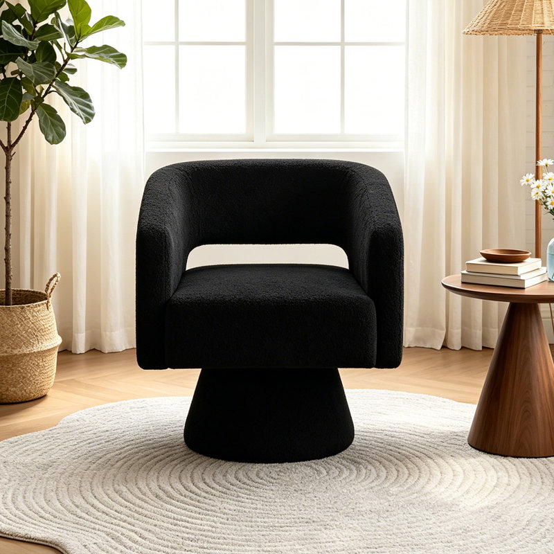 Upholstered Swivel Accent Barrel Chair, Black