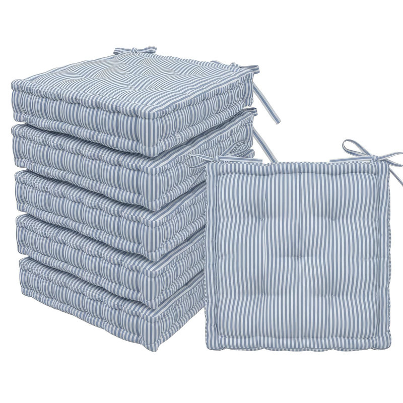 Harbour Housewares Square Seat Pad - 40 x 40cm -, Pack of 6, Blue Stripe