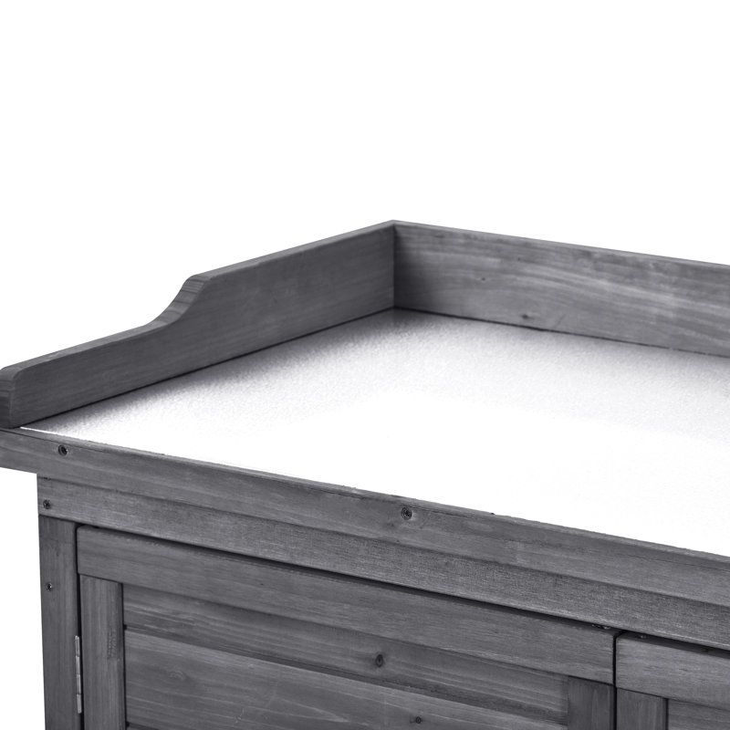 Banc de travail gris rustique pour poste de travail, extérieur 39 po avec 2 tablettes, crochets latéraux et table de banc de grande capacité