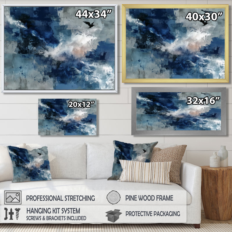 «Blue White Sturdy Guardians Accents With Grey», reproduction d'art sur toile, art abstrait bleu, Cadre photo unique, Noir