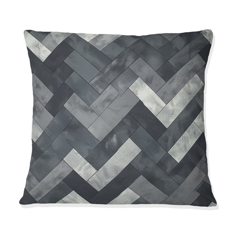 Coussin White Herringbone Print II - Mid-Century, H 16 po x l 16 po