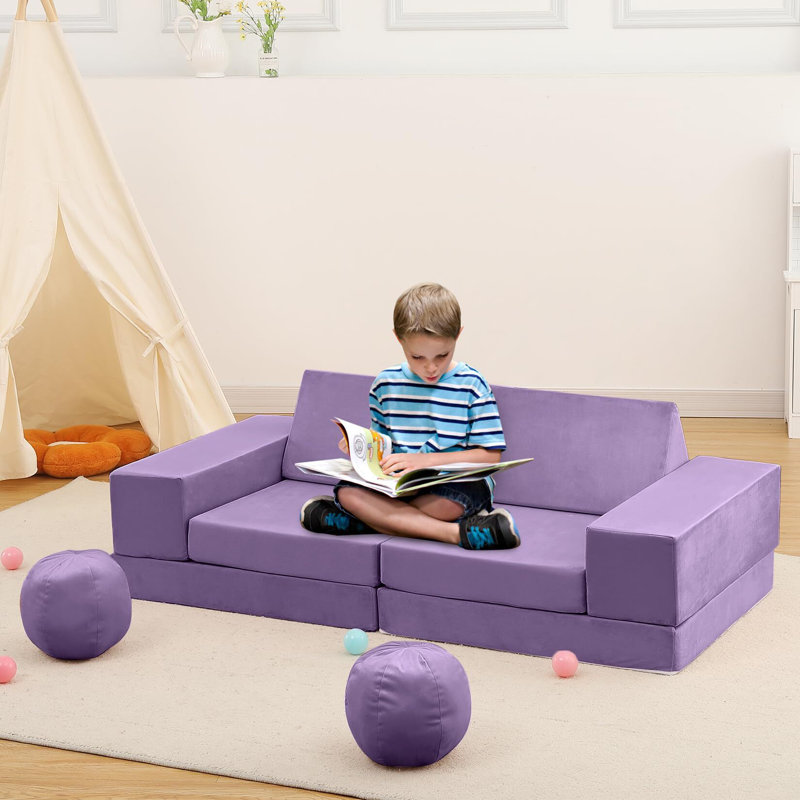 Canapé pour enfants, canapé modulaire pour tout-petits 12 pièces, Similicuir mauve