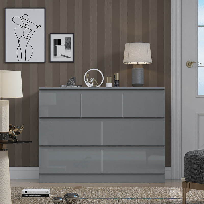 Warren 7 Drawer Merchant Chest Of Drawers: 4 + 3 Configuration. Scratch Resistant. Handleless Design. 14cm Deep Drawers
