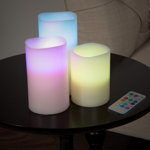 Vanilla Scented Flameless LED Candles - 3-Piece Color Changing Flameless Candle Set with Remote for Home, Wedding, Bridal Shower, and Christmas Decor