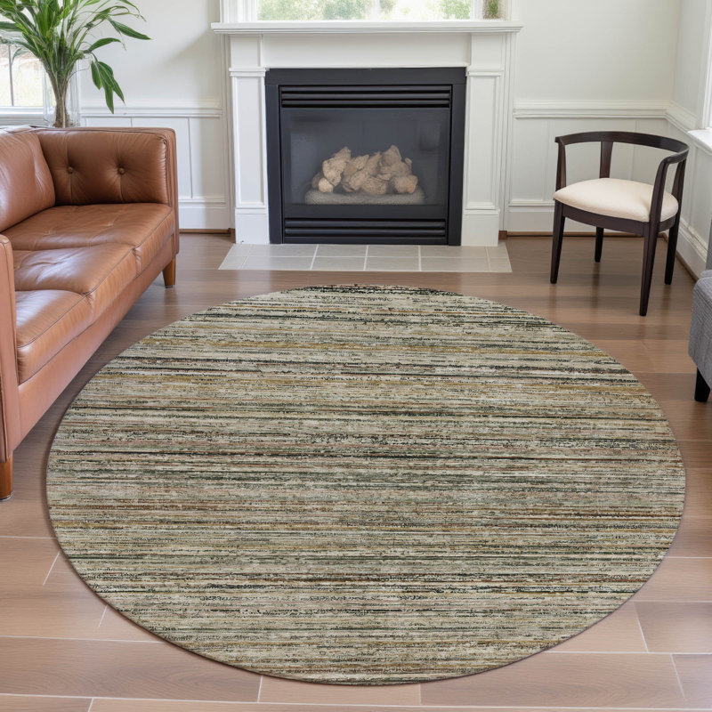 Premium Machine Washable Barry AMF1239 Stripes Rug, Round 8'